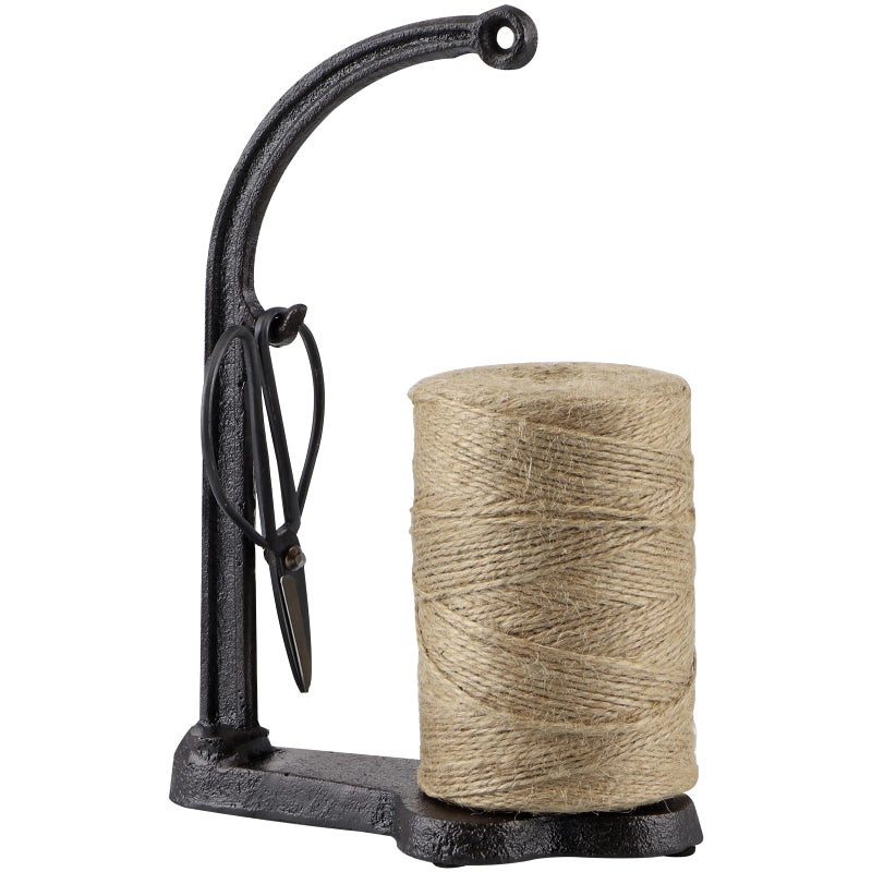 MOLIGOU مجموعة حامل خيوط من الحديد الزهر مع مقص ولفافة خيوط جوت سوداء