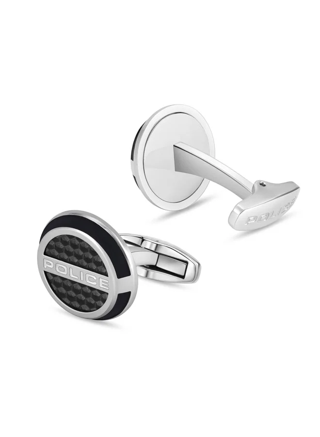 POLICE Silver/Black Stratus Round Stainless Steel Cufflinks for Men for Men | Best Price UAE