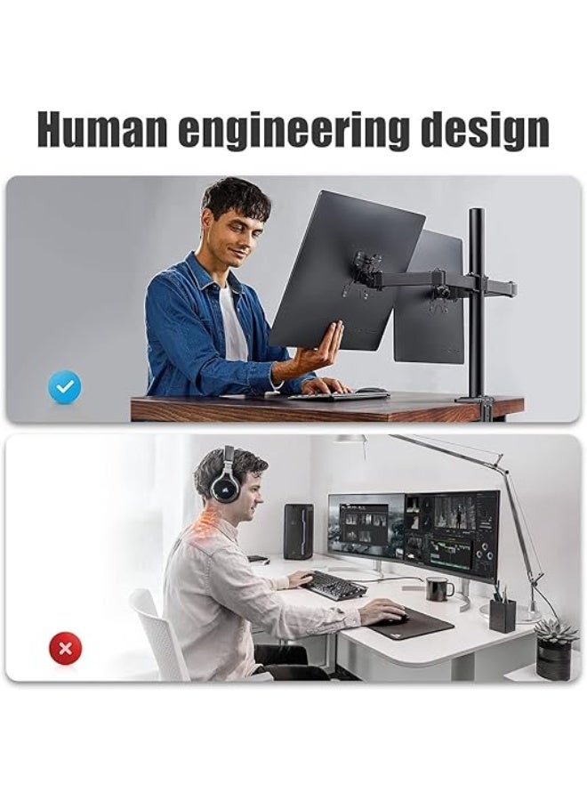 Fixed Dual Monitor Desk Mount - Adjustable Arm & Sturdy Base Supports 2 Monitors Up to 32" - Organized & Space Saving - Image 3