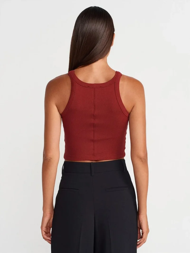 ديلفين DILVIN Ribbed Cotton-blend Sleeveless Crop Top