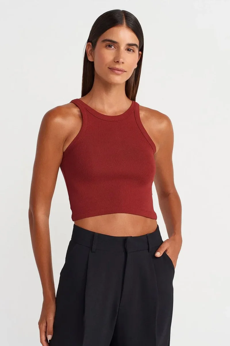 DILVIN Ribbed Cotton-blend Sleeveless Crop Top