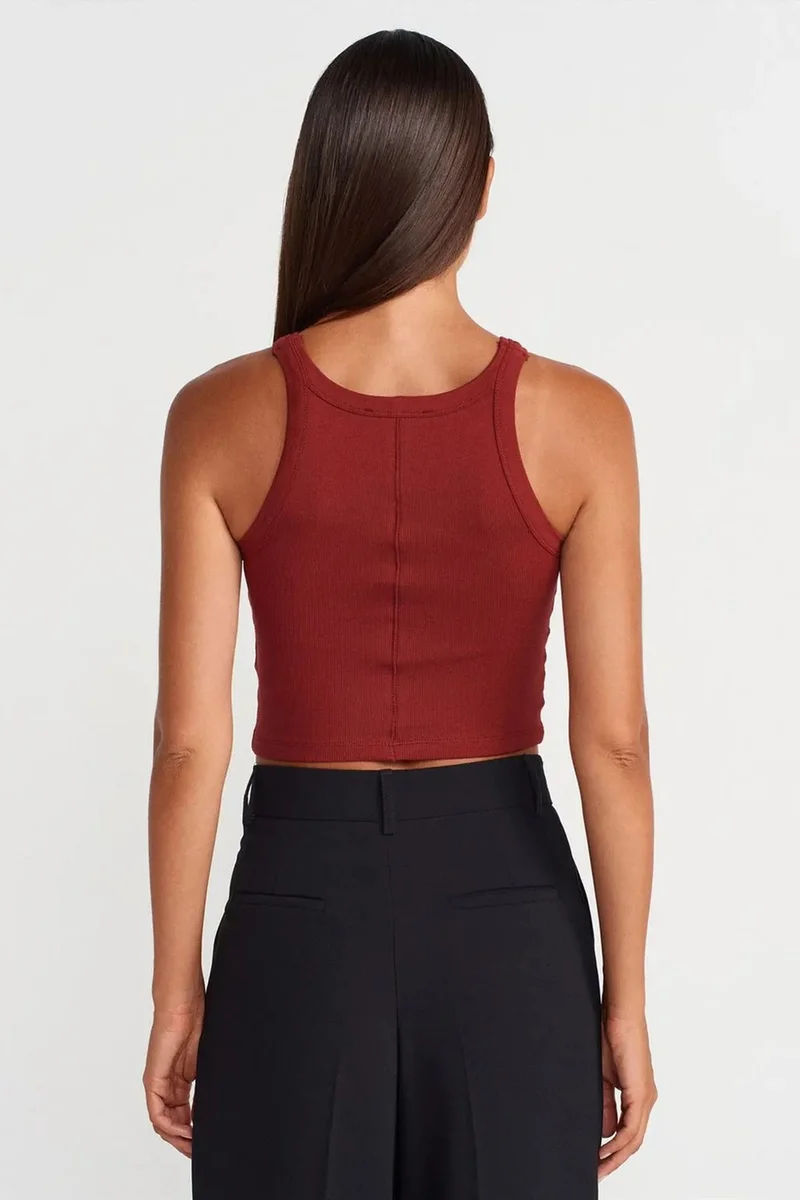 Dilvin Brick Red DILVIN Ribbed Cotton-blend Sleeveless Crop Top for Women | Best Price UAE