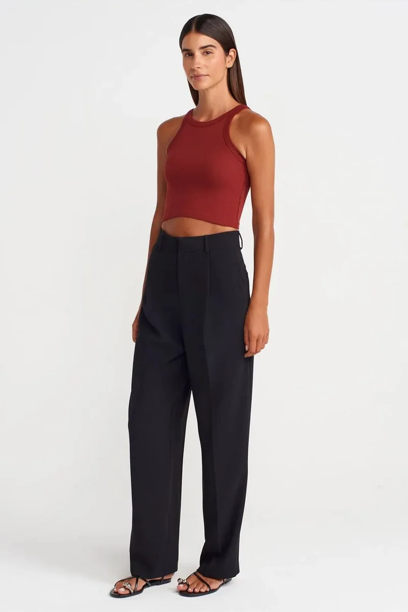 Dilvin Brick Red DILVIN Ribbed Cotton-blend Sleeveless Crop Top for Women | Best Price UAE