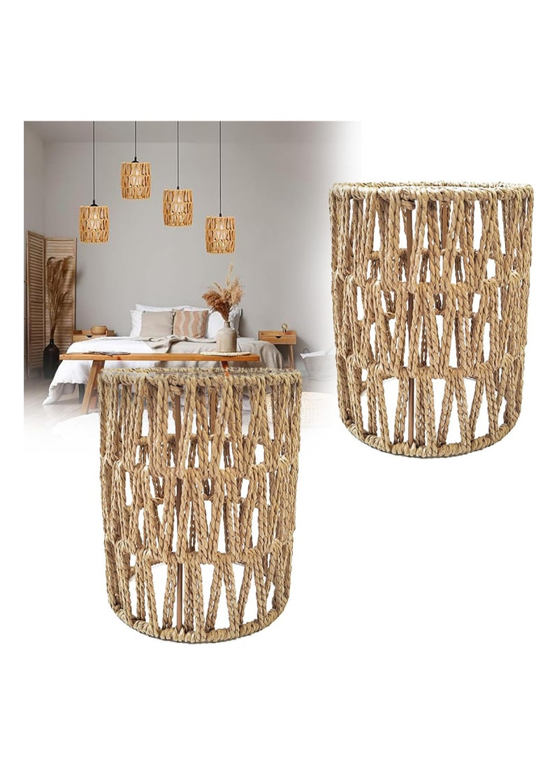 SYOSI 2 Pack Rattan Lamp Shade, Retro Small Wicker Lamp Shade Replacement,Woven Pendant Light Lampshade Cover for Chandelier, Lamp Holder, Ceiling Fan Light Bulb, Pendant Light, Floor Lamps, 4.9x6.3inch  - Image 1