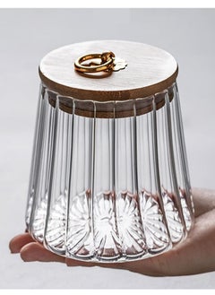 1Chase Borosilicate Glass Storage Jar with Airtight Bamboo Lid and Metal Handle, Petal Decorative Container, To Store Tea, Coffee Beans, Candy, Spices, Biscuits 600 ML Conical  - Image 4