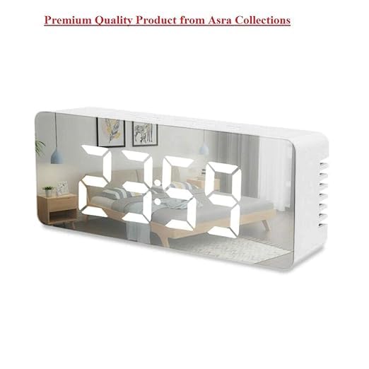 Harions Digital Mirror Clock Alarm Clock Table Office Clock with Date Time Temperature PlasticWhite Mirror 6x14x38 - Image 2