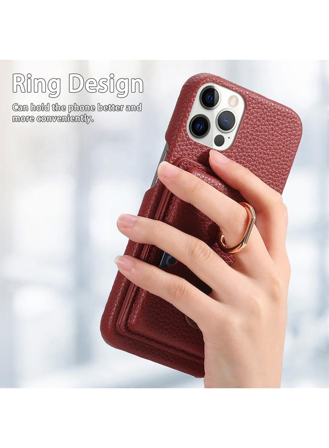 زبون جراب لهاتف iPhone 12 Pro Max مصنوع من جلد الليتشي مع حافة زيتية وغطاء خلفي للبطاقة - Image 3