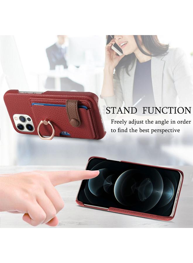 زبون جراب لهاتف iPhone 12 Pro Max مصنوع من جلد الليتشي مع حافة زيتية وغطاء خلفي للبطاقة - Image 5