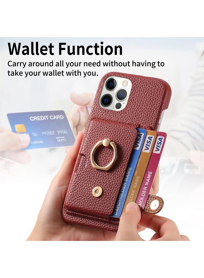 زبون جراب لهاتف iPhone 12 Pro Max مصنوع من جلد الليتشي مع حافة زيتية وغطاء خلفي للبطاقة - Image 4