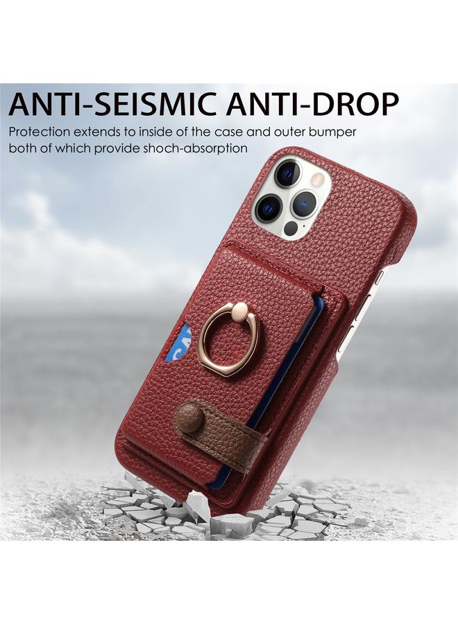 زبون جراب لهاتف iPhone 12 Pro Max مصنوع من جلد الليتشي مع حافة زيتية وغطاء خلفي للبطاقة - Image 2