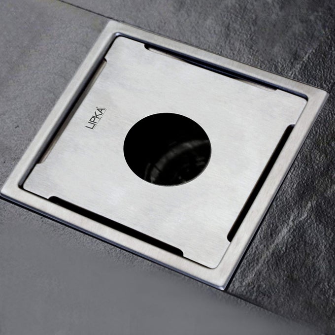 BETA DELUXE SQUARE FLOOR DRAIN WITH HOLE 6 X 6 INCHES PREMIUM STAINLESS STEEL FLOOR DRAIN FOR BATHROOM SILVER
