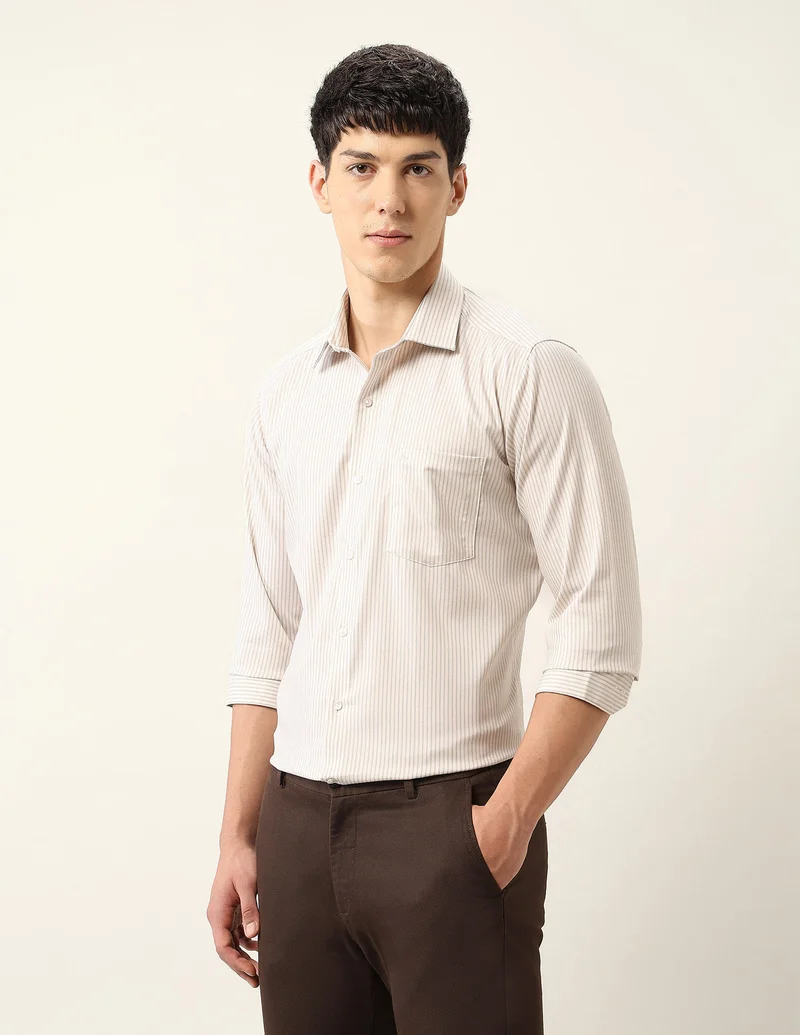 Arrow Beige Vertical Striped Auto Press Flx Shirt for Men | Best Price UAE