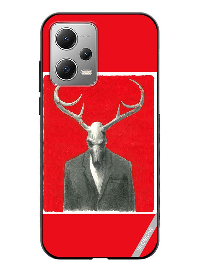 Protective Case Cover For Xiaomi Redmi Note 12 The Deer Skull In A Costume Red Design Multicolour