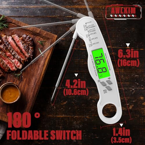 AWLKIM Fast Instant Read Meat Thermometer with Backlight - Waterproof Digital Food Probe for Grilling, Cooking, Baking & Candy Making - Kitchen & BBQ Essential(White) - Image 3
