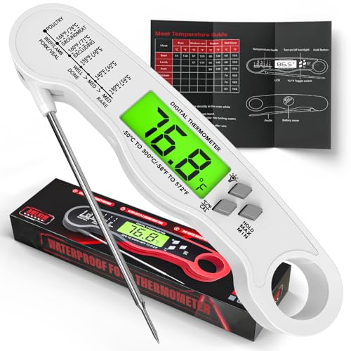 AWLKIM Fast Instant Read Meat Thermometer with Backlight - Waterproof Digital Food Probe for Grilling, Cooking, Baking & Candy Making - Kitchen & BBQ Essential(White) - Image 1