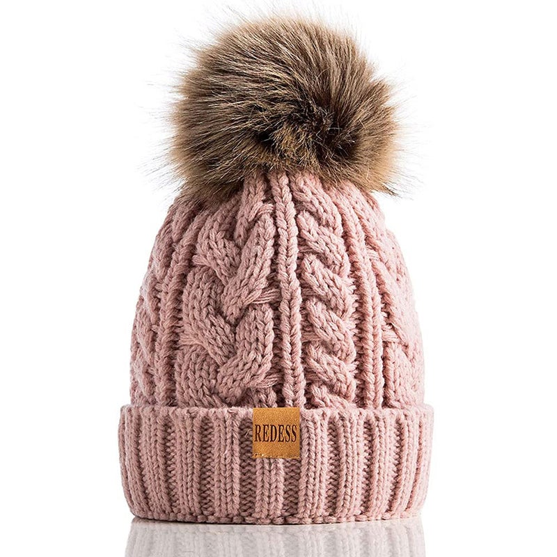 REDESS Women Winter Pompom Beanie Hat with Warm Fleece Lined, Thick Slouchy Snow Knit Skull Ski Cap - Image 1