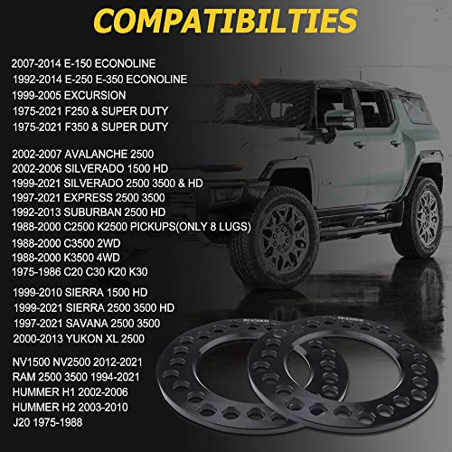 EZISOE 4pcs Black Forged 8x6.5 8x165.1 8x170 8x180 Flat Wheel Spacers 8mm (0.31inch) 125mm Hub Bore Replacement for F250/F350 Super Duty, Silverado 1500/2500/3500 HD, Sierra 1500/2500/3500 HD and More - Image 5