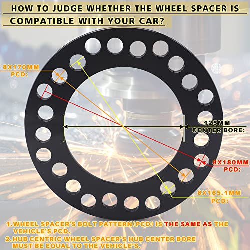 EZISOE 4pcs Black Forged 8x6.5 8x165.1 8x170 8x180 Flat Wheel Spacers 8mm (0.31inch) 125mm Hub Bore Replacement for F250/F350 Super Duty, Silverado 1500/2500/3500 HD, Sierra 1500/2500/3500 HD and More - Image 3