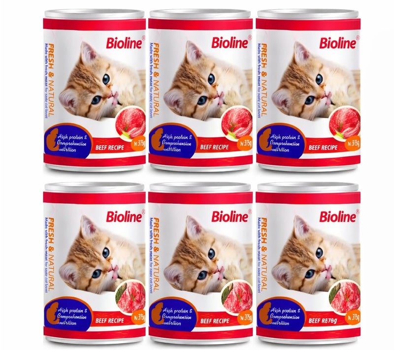 بايولاين طعام قطط معلب 375 جم – لحم بقري (عبوة 6 علب) - Image 1