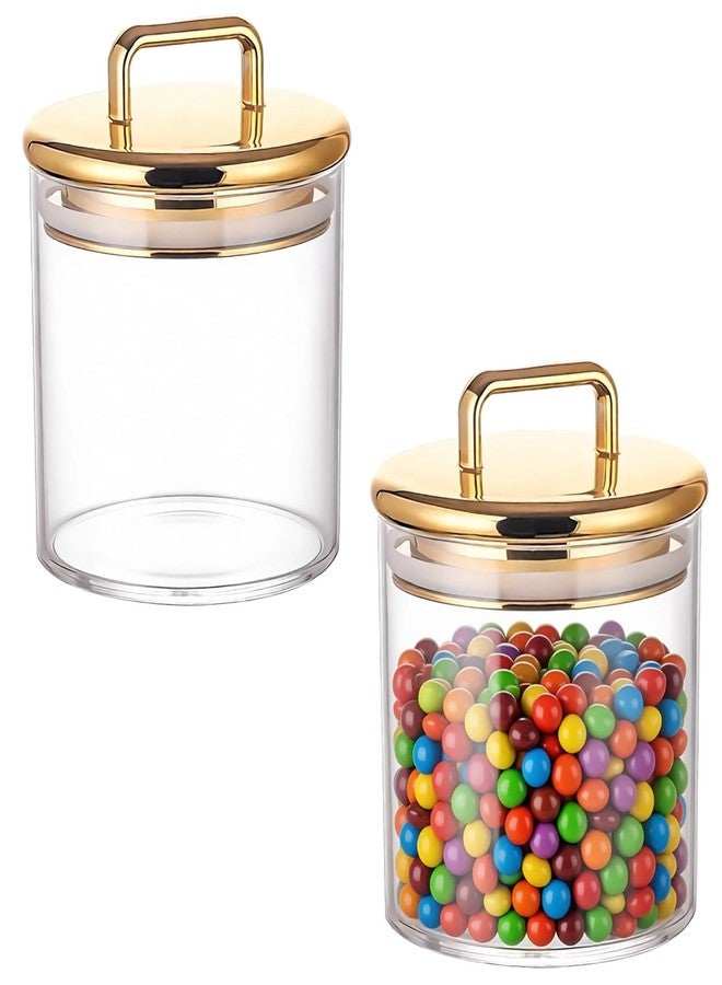 Varku 2 Pcs Acrylic Apothecary Jar, 16oz Gold Bathroom Vanity Organizer Containers, Food Safe Decorative Canisters with Airtight Design, Transparent Storage Jars for Home - Image 1