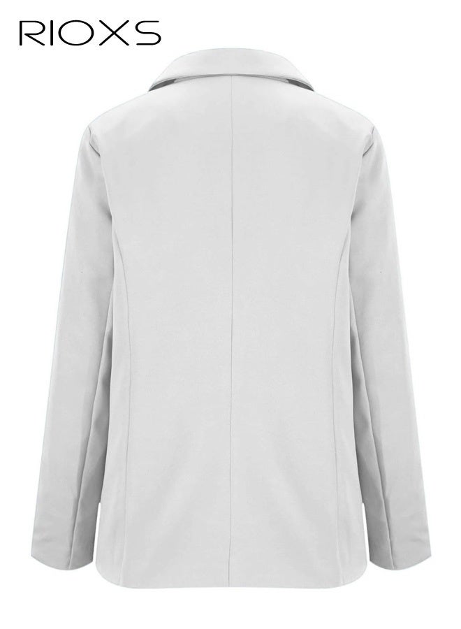 RIOXS Womens Blazers, Business Casual Blazers for Ladies, Long Sleeve Notch Lapel Trendy Work Office Blazer Jackets Outerwear with Pockets, Spring Fall Suit for Commuting Meeting Daily Wearing, White - Image 4