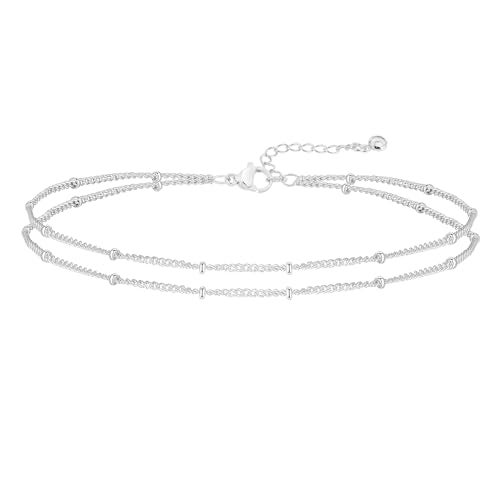 MIDEEO Gold/Silver Ankle Bracelets for Women,14K Gold Anklets for Women Waterproof Cuban Link Heart Beads Herringbone Rhinestone Anklets Set Layered Anklet Bracelets for Women Gold Jewelry Gift - Image 1