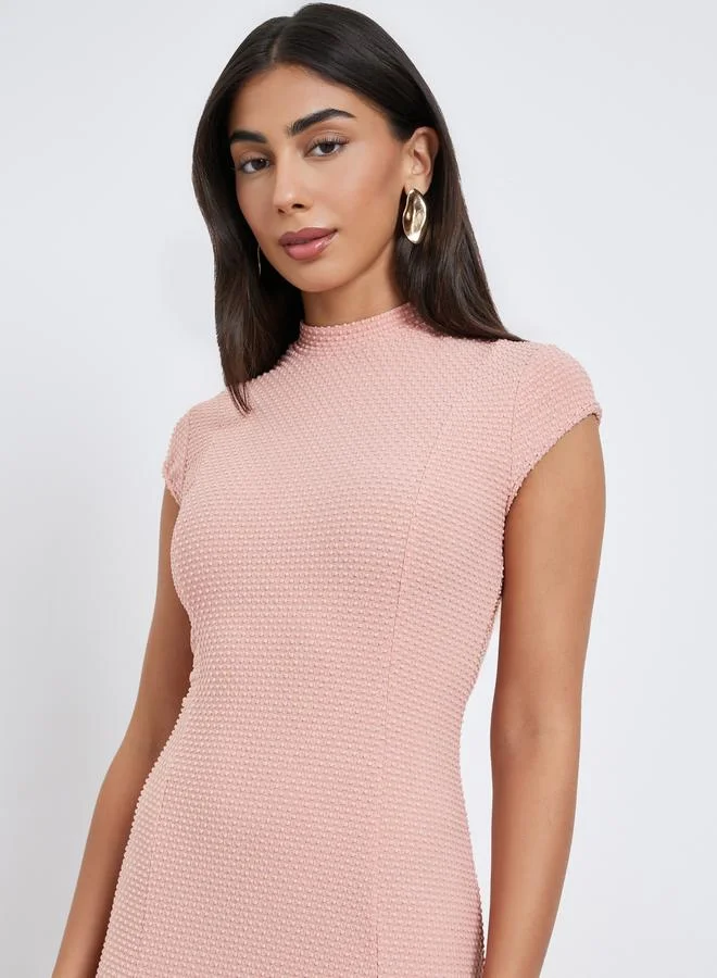 Styli Styli Pink Asymmetric Hem Cap Sleeves Maxi Dress
