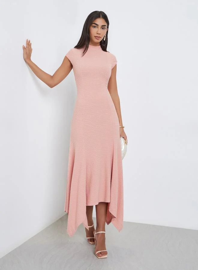 Styli Styli Pink Asymmetric Hem Cap Sleeves Maxi Dress