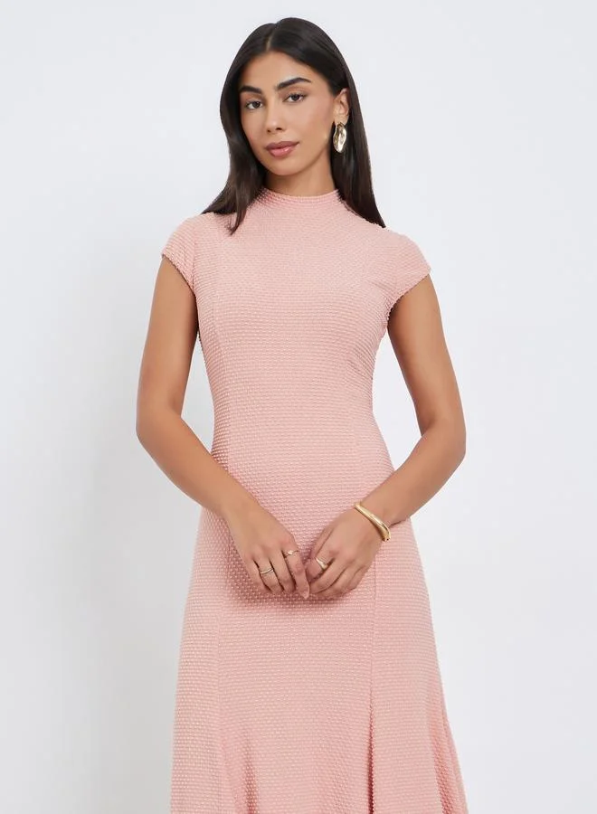 Styli Styli Pink Asymmetric Hem Cap Sleeves Maxi Dress