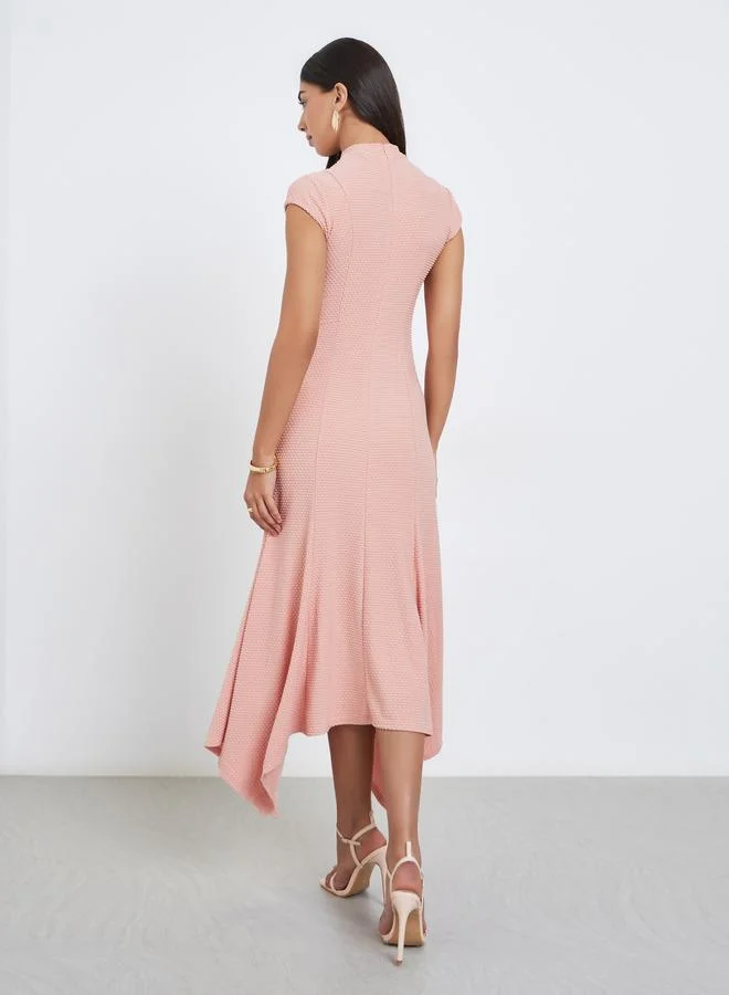 Styli Styli Pink Asymmetric Hem Cap Sleeves Maxi Dress