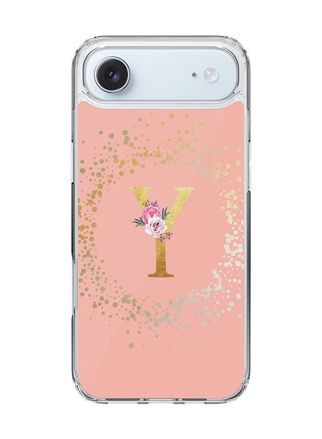 Stylizedd Classic Clear MagSafe Case for iPhone 17 Air , Hybrid Soft Case Flexible Edges Anti Drop TPU PC Gel Thin Transparent Cover [ Designed for iPhone 17 Air ] - Custom Monogram Initial Letter Floral Pattern Alphabet - Y  (Rose Pink )