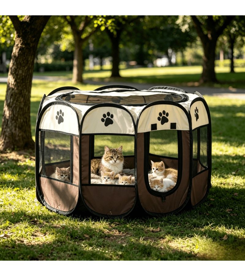 Foldable Pet Playpen With 20 Puppy Pads Size M Octagonal Dog Cat Cage - Image 5