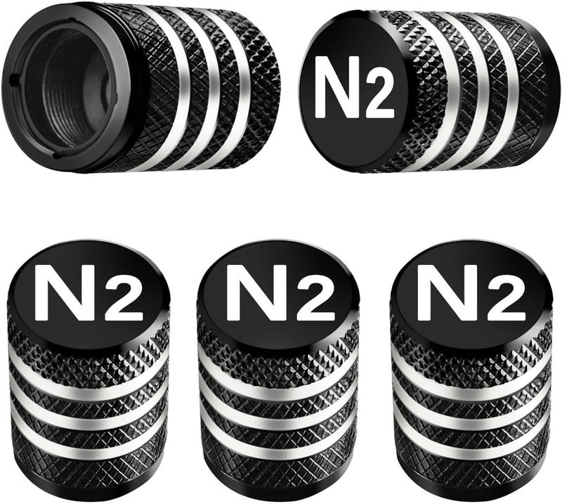 DECURCAR Tire Valve Stem Caps Cover - (5 Pack) Tire Air Cap N2 Nitrogen Metal with Plastic Liner Corrosion Resistant Leak-Proof for Car Truck Motorcycle Bike Black - Image 1
