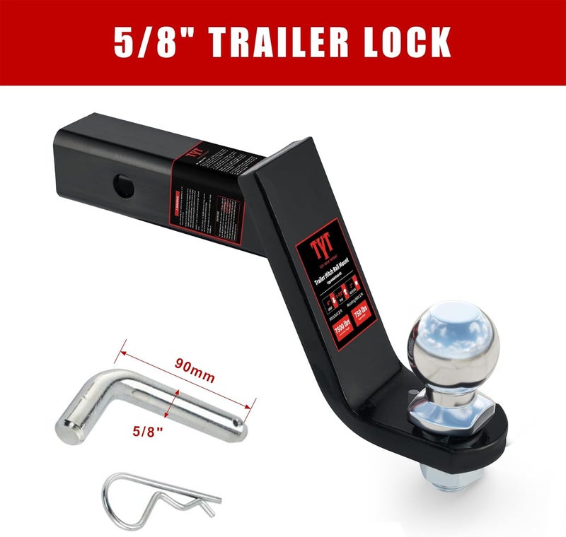 TYT Trailer Hitch Ball Mount Kit with 2 Inch Ball & 5/8" Hitch Pin Clip, 4 Inch Drop, Fits 2 Inch Receiver, 7500lbs Capacity, Upgraded Hitch Kit - Image 5