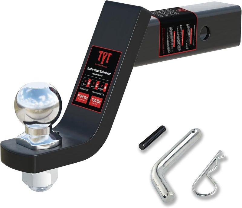 TYT Trailer Hitch Ball Mount Kit with 2 Inch Ball & 5/8" Hitch Pin Clip, 4 Inch Drop, Fits 2 Inch Receiver, 7500lbs Capacity, Upgraded Hitch Kit - Image 1