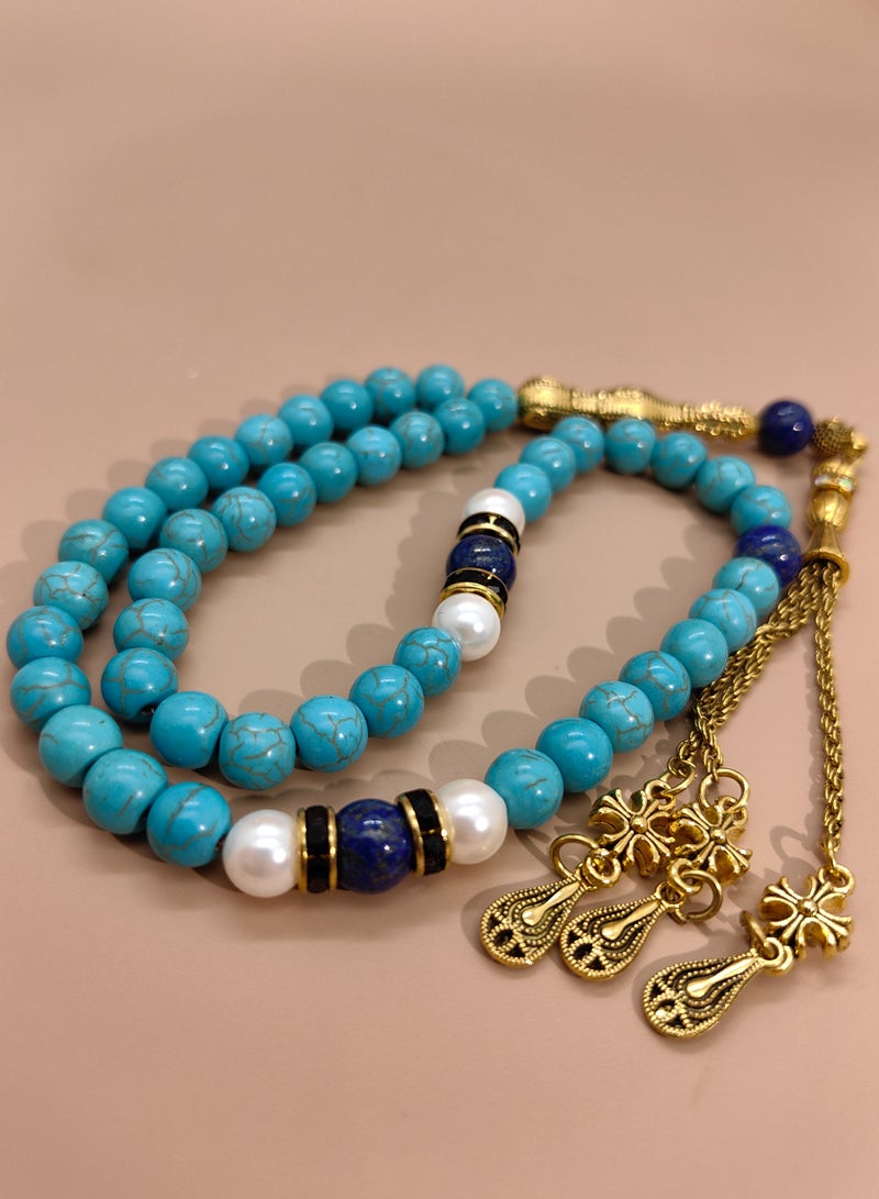 MAJOOD Original Design/45 Blue Turquoise And Cyan Quartz Beads/Tasbih/8MM - Image 4