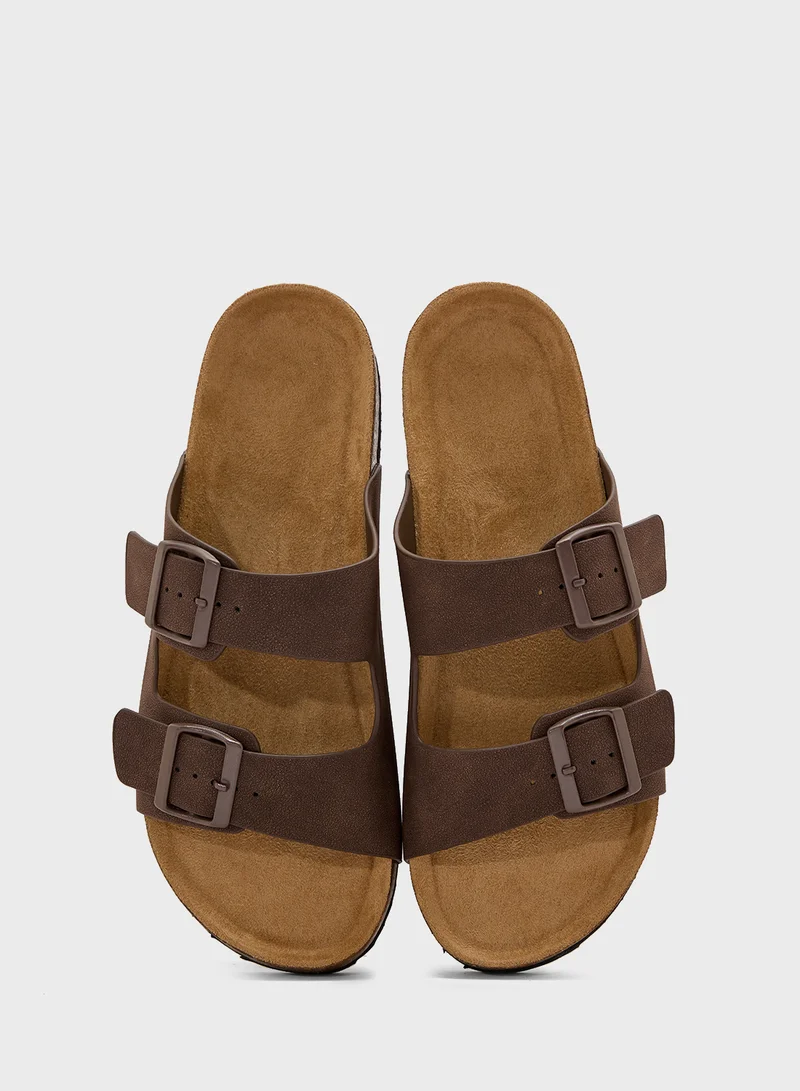 Truffle Comfy Footbed Double Strap Flat Sandal