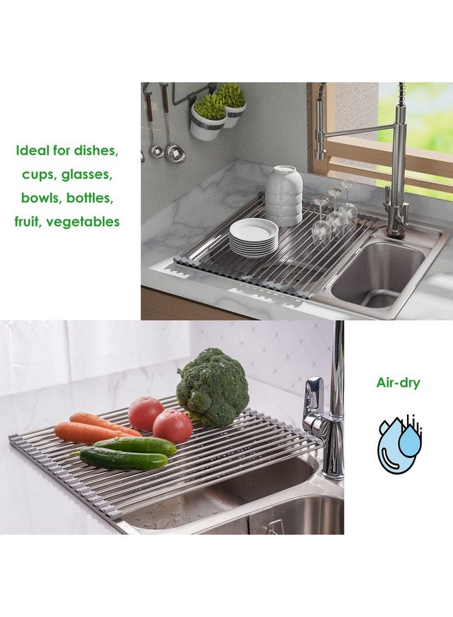 Tomorotec Roll Up Dish Drying Rack, Over The Sink Dish Drying Rack, Portable Stainless Steel Rolling Rack Multipurpose Kitchen Drainer Caddy Organizer Storage Shelf Holder, Gray - Image 3