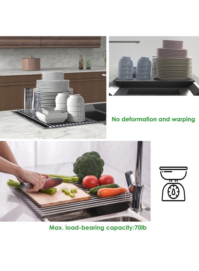 Tomorotec Roll Up Dish Drying Rack, Over The Sink Dish Drying Rack, Portable Stainless Steel Rolling Rack Multipurpose Kitchen Drainer Caddy Organizer Storage Shelf Holder, Gray - Image 4