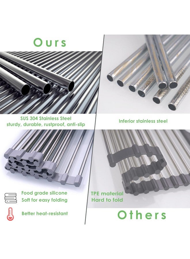 Tomorotec Roll Up Dish Drying Rack, Over The Sink Dish Drying Rack, Portable Stainless Steel Rolling Rack Multipurpose Kitchen Drainer Caddy Organizer Storage Shelf Holder, Gray - Image 2