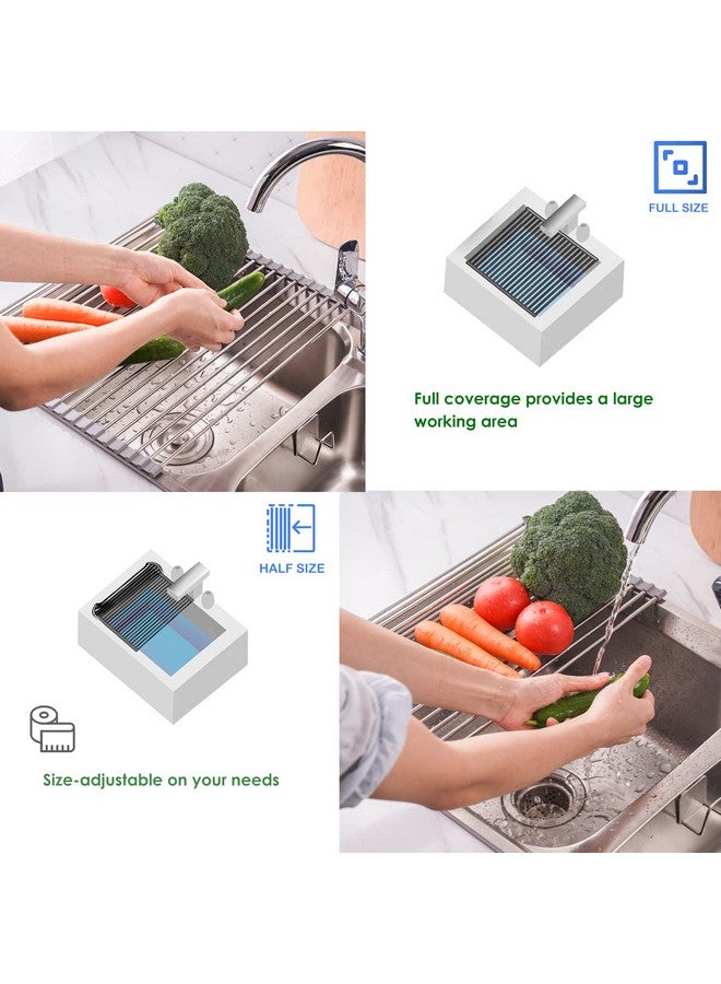 Tomorotec Roll Up Dish Drying Rack, Over The Sink Dish Drying Rack, Portable Stainless Steel Rolling Rack Multipurpose Kitchen Drainer Caddy Organizer Storage Shelf Holder, Gray - Image 5