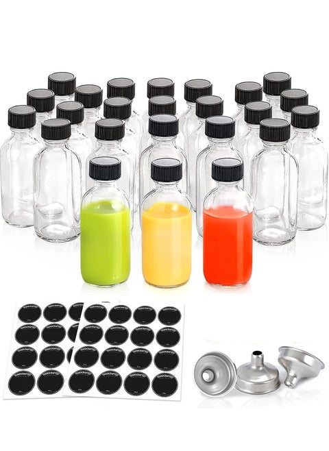 24 Pack 2 Oz Small Clear Glass Bottles, Shots Bottles with Caps, Mini Liquor Bottles with Lids, Preserve Fresh, LeakProof, Easy to Carry, for Liquid, Ginger, Juice, Whiskey Sample