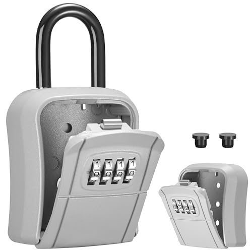 Puroma صندوق قفل المفاتيح من بوروما، صندوق قفل محمول مثبت على الحائط لتخزين المفاتيح المنزلية، صندوق قفل أمان برمز قابل لإعادة الضبط لتخزين المفاتيح الاحتياطية للمنزل، المكتب، الشقة (1 عبوة، فضي) - Image 1