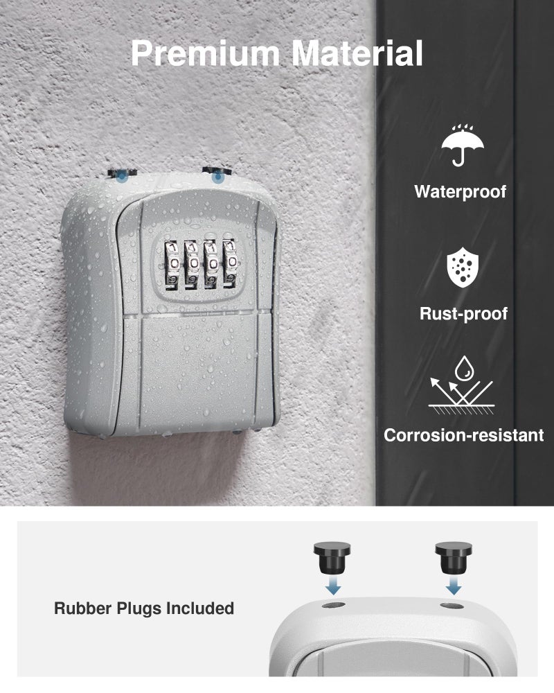 Puroma صندوق قفل المفاتيح من بوروما، صندوق قفل محمول مثبت على الحائط لتخزين المفاتيح المنزلية، صندوق قفل أمان برمز قابل لإعادة الضبط لتخزين المفاتيح الاحتياطية للمنزل، المكتب، الشقة (1 عبوة، فضي) - Image 5