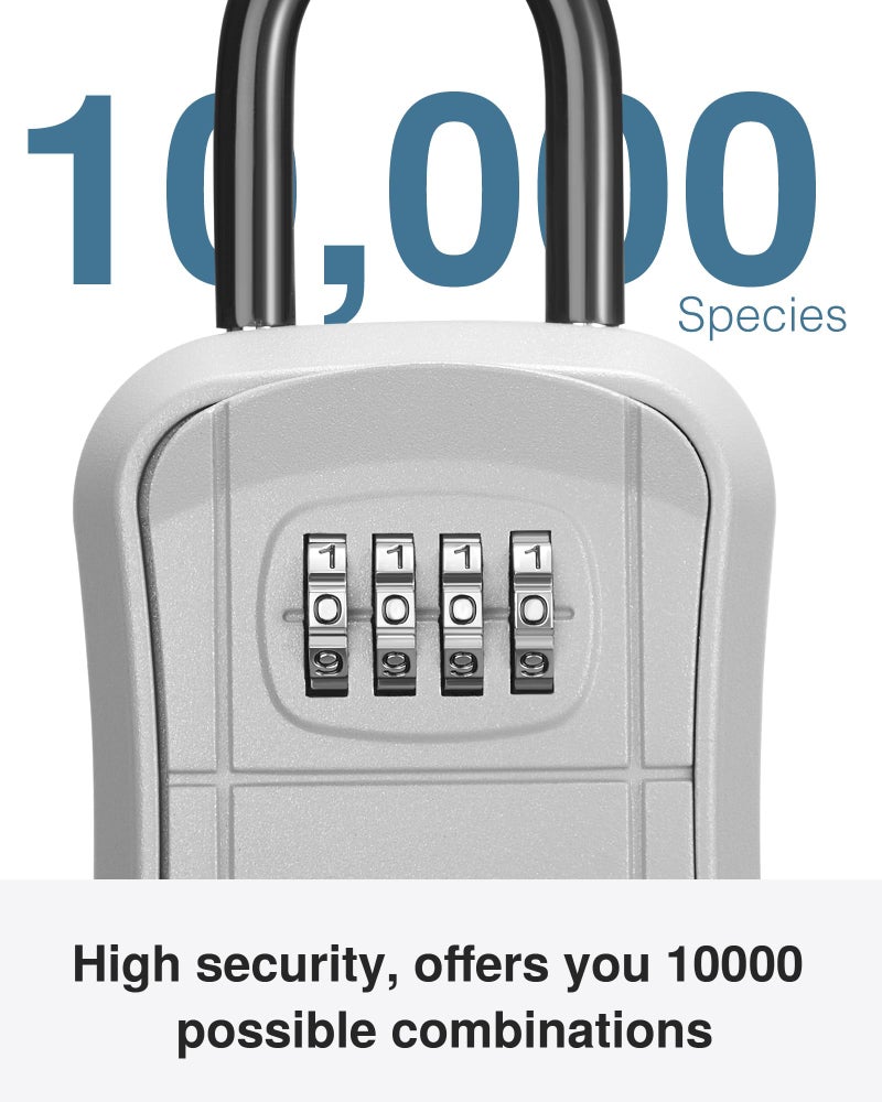 Puroma صندوق قفل المفاتيح من بوروما، صندوق قفل محمول مثبت على الحائط لتخزين المفاتيح المنزلية، صندوق قفل أمان برمز قابل لإعادة الضبط لتخزين المفاتيح الاحتياطية للمنزل، المكتب، الشقة (1 عبوة، فضي) - Image 3