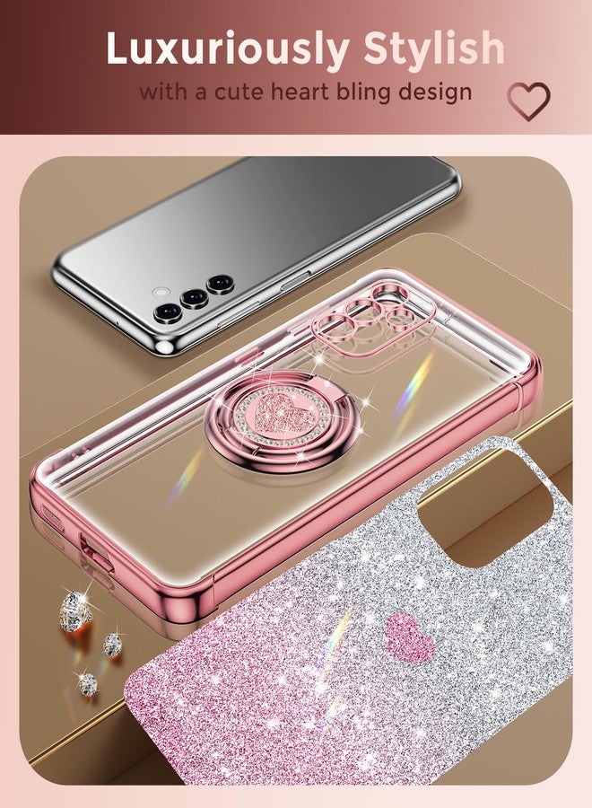 XYZ جراب XYZ لهاتف Galaxy S25 FE مع حامل - جراب هاتف مزود بحامل مزدوج الحلقات - غطاء حماية فاخر مرصع بالكريستال بتصميم قلب، مناسب للنساء والفتيات، لهاتف Samsung S25 FE 5G، لون ذهبي وردي - Image 5