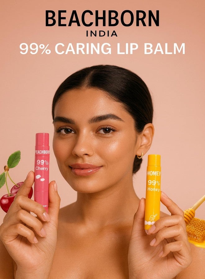 BEACHBORN Natural Lip Care Set, Cherry and Honey Flavored Lip Balm, 24Hr Moisture Formula with Hydrolyzed Milk Protein, 99% Caring Formula, (Pack of 2 - Image 2