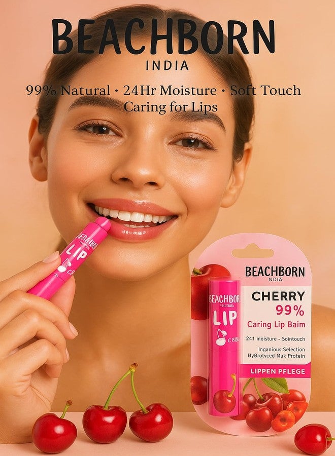 BEACHBORN Natural Lip Care Set, Cherry and Honey Flavored Lip Balm, 24Hr Moisture Formula with Hydrolyzed Milk Protein, 99% Caring Formula, (Pack of 2 - Image 4