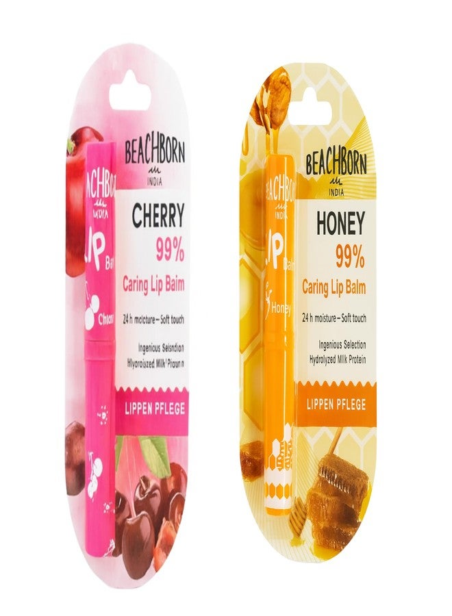 BEACHBORN Natural Lip Care Set, Cherry and Honey Flavored Lip Balm, 24Hr Moisture Formula with Hydrolyzed Milk Protein, 99% Caring Formula, (Pack of 2 - Image 1