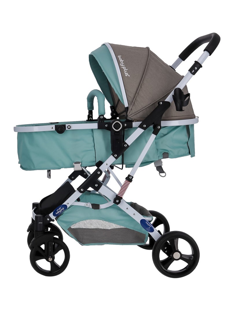 BABY PLUS Premium Luxury Foldable Baby Stroller |Adjustable 6 Reclining Positions, Safety Harness, UV Protection Canopy, Compact Design | Lightweight & Portable Travel Pram for Newborns & Toddlers (0-4 Years) MINT/GRAY - Image 1